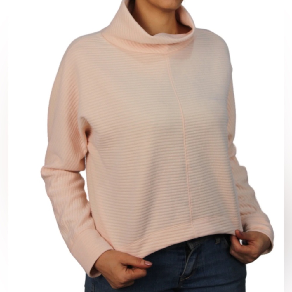 NWT Stylus Ribbed Knit Cowl Neck Pink Peach Tan Pullover Cozy Top Size XXL